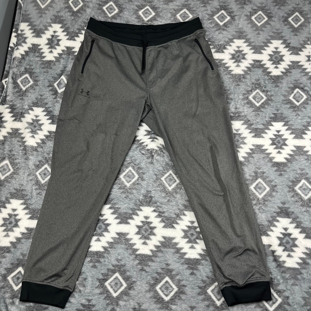 Under Armour Mens Heather‎ Gray Training Joggers Zipper Pockets L